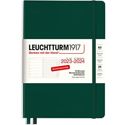 LEUCHTTURM1917 367679 Veckokalender och anteckningsbok medium (A5) 2024, 18 månader, skogsgrön, tysk LEUCHTTURM1917 367679 Veckokalender och anteckningsbok medium (A5) 2024, 18 månader, skogsgrön, tysk