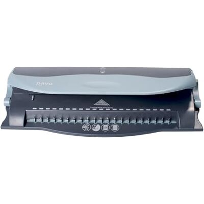 Pavo Bindningsmaskin med Plastkam, Silver och Svart, Binder upp till 100 ark, 21/19 och 3/4 hålslag, Justerbar guide 8000012 Pavo Bindningsmaskin med Plastkam, Silver och Svart, Binder upp till 100 ark, 21/19 och 3/4 hålslag, Justerbar guide 8000012