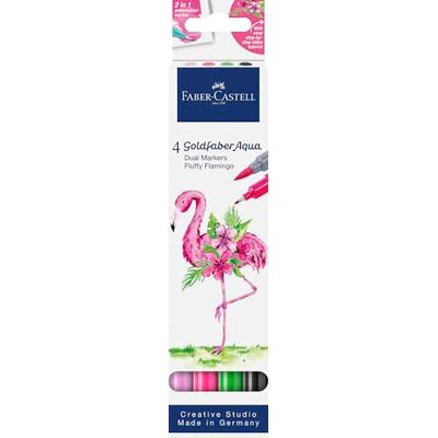 Faber-Castell 164507 – Goldfaber Aqua Dual Marker Set, 4 tuschpennor med fineliner och penselspets, set Fluffy Flamingo Faber-Castell 164507 – Goldfaber Aqua Dual Marker Set, 4 tuschpennor med fineliner och penselspets, set Fluffy Flamingo