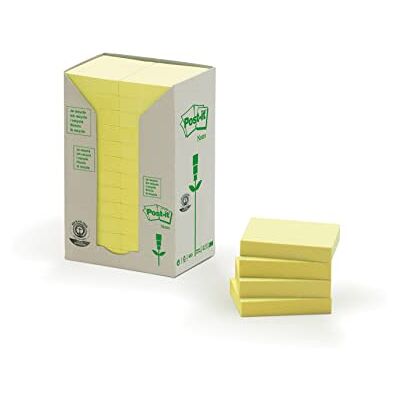 Post-it 653-1T självhäftande anteckningar återvinning anteckningar Tower, 38 x 51 mm, 80 g, 100 ark, 24 block, gul Post-it 653-1T självhäftande anteckningar återvinning anteckningar Tower, 38 x 51 mm, 80 g, 100 ark, 24 block, gul