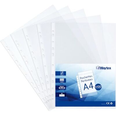 Waytex 931304 A4 genomskinliga korniga fickor 50 mikron 100 st Waytex 931304 A4 genomskinliga korniga fickor 50 mikron 100 st