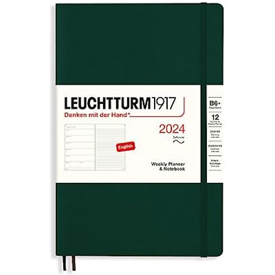 LEUCHTTURM1917 367806 veckokalender och anteckningsbok mjukt skydd paperback (B6+) 2024, 12 månader, skogsgrön, engelsk LEUCHTTURM1917 367806 veckokalender och anteckningsbok mjukt skydd paperback (B6+) 2024, 12 månader, skogsgrön, engelsk