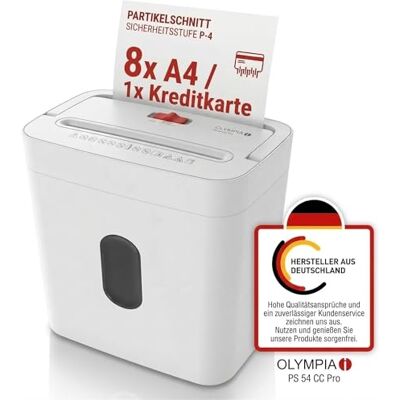 Olympia PS 54 CC Pro dokumentförstörare 4 x 38 mm för hemmakontor, 8 ark med universellt tillbehör Olympia PS 54 CC Pro dokumentförstörare 4 x 38 mm för hemmakontor, 8 ark med universellt tillbehör
