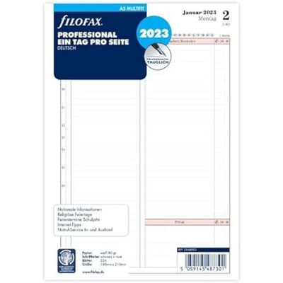 Filofax A5 Professional 1 dag på 1 sida (tyska) 2023 Filofax A5 Professional 1 dag på 1 sida (tyska) 2023