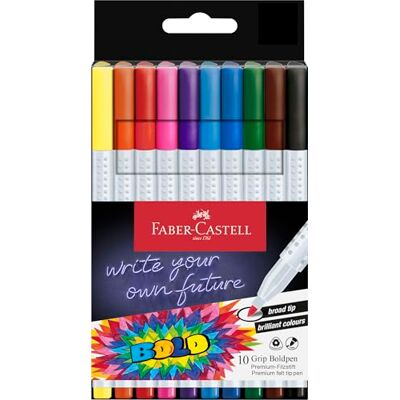 Faber-Castell 155317 – Filtspennset Boldpen, 10 grip-filtspennor med 1 mm linjebredd, tvättbar bläck Faber-Castell 155317 – Filtspennset Boldpen, 10 grip-filtspennor med 1 mm linjebredd, tvättbar bläck