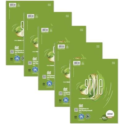 Staufen 608573000 – Green Collegeblock, DIN A4, linjerat DOTTED, 80 ark, 4-håls-stansning, premiumvitt 70 g/m² återvunnet papper, 5 stycken Staufen 608573000 – Green Collegeblock, DIN A4, linjerat DOTTED, 80 ark, 4-håls-stansning, premiumvitt 70 g/m² återvunnet papper, 5 stycken