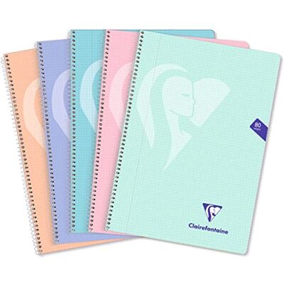 Clairefontaine 596983C Mimesys cahier spiralé polypro Folio 21,5x31cm 160p Q.4x4 + marge couleurs PASTEL couleur aléatoire Clairefontaine 596983C Mimesys cahier spiralé polypro Folio 21,5x31cm 160p Q.4x4 + marge couleurs PASTEL couleur aléatoire