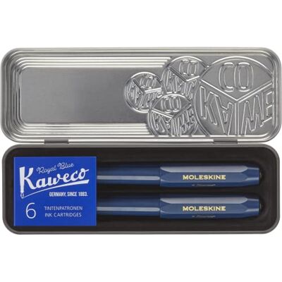 Moleskine x Kaweco reservoarpenna i ABS-plast med guldpläterad storlek M spets och påfyllningsbar kulpenna för författare, anteckningstagare, påfyllning 1,0 mm med blått bläck och 6 blå bläckpatroner Moleskine x Kaweco reservoarpenna i ABS-plast med guldpläterad storlek M spets och påfyllningsbar kulpenna för författare, anteckningstagare, påfyllning 1,0 mm med blått bläck och 6 blå bläckpatroner