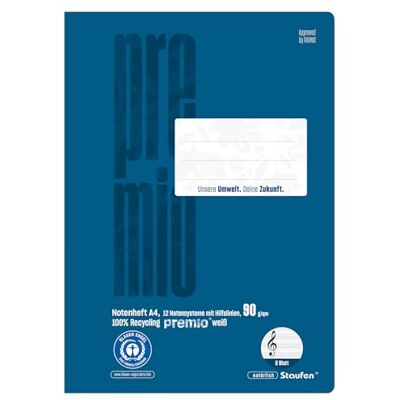 Staufen premio musikskrift 5 musikskrifter, 8 ark, Lin NH, DIN AA, 90 g/m², 12 anteckningar och stödlinjer Staufen premio musikskrift 5 musikskrifter, 8 ark, Lin NH, DIN AA, 90 g/m², 12 anteckningar och stödlinjer