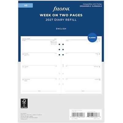 Filofax A5 Vecka på två sidor engelsk 2027 dagbok 27-68522 Filofax A5 Vecka på två sidor engelsk 2027 dagbok 27-68522