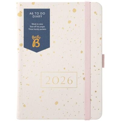 Busy B 2026 dagbok – A6 veckoplanerare med att göra-listor och anteckningssidor – kompakt guldspray fuskläder journal – veckovy layout, 3 fickor och årsplanerare Busy B 2026 dagbok – A6 veckoplanerare med att göra-listor och anteckningssidor – kompakt guldspray fuskläder journal – veckovy layout, 3 fickor och årsplanerare