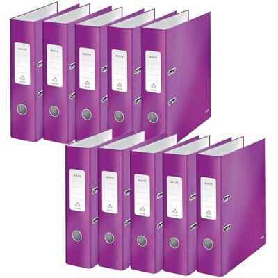 Leitz kvalitetsmapp 180°, 10-pack, A4, 8 cm ryggbredd, laminerad gråkartong, violett, WOW-serien, designen kan variera, 10050062 Leitz kvalitetsmapp 180°, 10-pack, A4, 8 cm ryggbredd, laminerad gråkartong, violett, WOW-serien, designen kan variera, 10050062