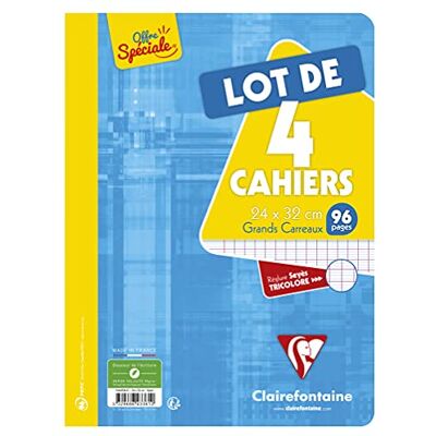 Clairefontaine 643361C – förpackning med 4 skolhäftapparat/bok DIN A4 24 x 32 cm, 48 ark fransk linjatur 90 g, häftad, sorterad färg, 1 förpackning Clairefontaine 643361C – förpackning med 4 skolhäftapparat/bok DIN A4 24 x 32 cm, 48 ark fransk linjatur 90 g, häftad, sorterad färg, 1 förpackning