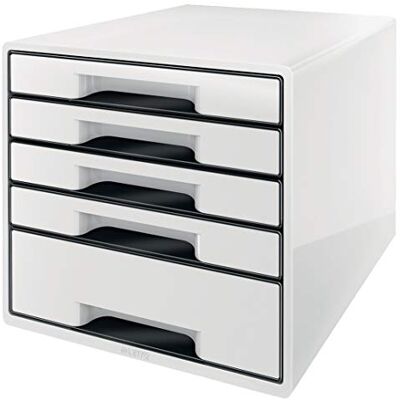 Leitz WOW Skrivbordsbyrå, 5 lådor, A4, inkl. markeringspenna och avdelare, vit/svart, 52531001 Leitz WOW Skrivbordsbyrå, 5 lådor, A4, inkl. markeringspenna och avdelare, vit/svart, 52531001