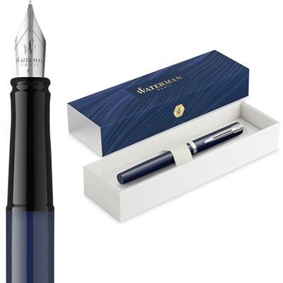 Waterman Impression reservoarpenna Blå med krom-trim medium spets blått bläck presentförpackning Waterman Impression reservoarpenna Blå med krom-trim medium spets blått bläck presentförpackning