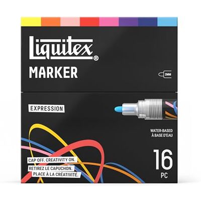 Liquitex 3699489 Acrylmarkers Expression Set, 16x 2mm paint markers, hoogdekkend, multi-surface, duurzame punten voor lettering & mixed media Liquitex 3699489 Acrylmarkers Expression Set, 16x 2mm paint markers, hoogdekkend, multi-surface, duurzame punten voor lettering & mixed media