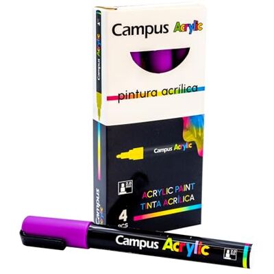 Campus Akrylmarkörer, 2 mm paket med runda spetspennor, vattenbaserade, icke-permanenta färgmarkörer, ogenomskinliga och snabbtorkande akrylmarkörer (lila) Campus Akrylmarkörer, 2 mm paket med runda spetspennor, vattenbaserade, icke-permanenta färgmarkörer, ogenomskinliga och snabbtorkande akrylmarkörer (lila)