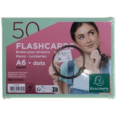 Exacompta Ref. 10353E kartong med 19 förpackningar med 50 flashcards under film + ring bristol prickar perforerade översynskort 148 x 105 mm A6 grön färg Exacompta Ref. 10353E kartong med 19 förpackningar med 50 flashcards under film + ring bristol prickar perforerade översynskort 148 x 105 mm A6 grön färg