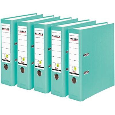 FALKEN Original 5-Pack PP-Color Plastmappar. Made in Germany. 8 cm bred DIN A4 pastellfärgad turkos vegansk. Perfekt för kontoret och hemmet. brevmapp kontorsmapp plastmapp slitsad mapp ringpärm FALKEN Original 5-Pack PP-Color Plastmappar. Made in Germany. 8 cm bred DIN A4 pastellfärgad turkos vegansk. Perfekt för kontoret och hemmet. brevmapp kontorsmapp plastmapp slitsad mapp ringpärm