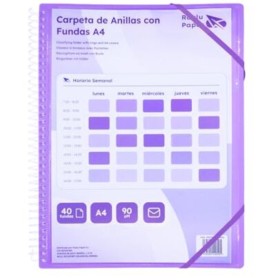 RAYLU PAPER ® – Sorteringsmapp med ringar med 90 μm A4 transparent fodral och kuvert med kardborreförslutning, anpassningsbar lock. 100% biologiskt nedbrytbar mantelmapp. (40 lock, Violett) RAYLU PAPER ® – Sorteringsmapp med ringar med 90 μm A4 transparent fodral och kuvert med kardborreförslutning, anpassningsbar lock. 100% biologiskt nedbrytbar mantelmapp. (40 lock, Violett)