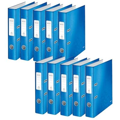 Leitz kvalitetsmapp 180°, 10-pack, A4, smal, 5,2 cm ryggbredd, laminerad gråkartong, blå, WOW-serien, 10060036 Leitz kvalitetsmapp 180°, 10-pack, A4, smal, 5,2 cm ryggbredd, laminerad gråkartong, blå, WOW-serien, 10060036