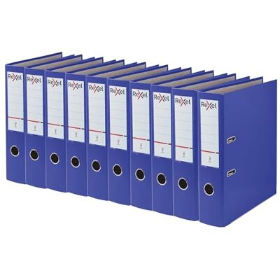 Rexel A4 arkivfiler, blå polypropylen arkiveringsmappar, hållbar PP eco 75 mm ryggrad rymmer upp till 500 ark, för A4-dokumentförvaring och daglig arkivering, paket med 10 Rexel A4 arkivfiler, blå polypropylen arkiveringsmappar, hållbar PP eco 75 mm ryggrad rymmer upp till 500 ark, för A4-dokumentförvaring och daglig arkivering, paket med 10