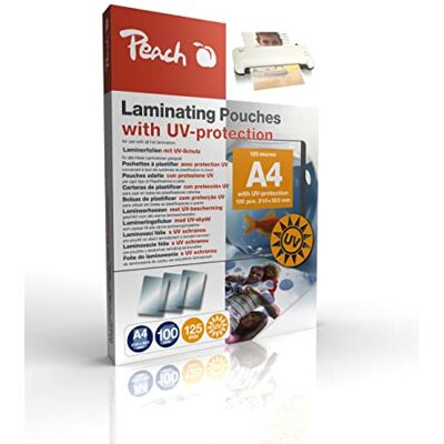 Peach Lamineringsfolier A4 – 125 mic – 100 fickor – med UV-filter för permanent ljusskydd – speciellt lämpliga för foton – kompatibel med laminatorer från alla varumärkestillverkare – S-PP525-25 Premium extra tjocka lamineringsfickor DIN A4, UV-beständi Peach Lamineringsfolier A4 – 125 mic – 100 fickor – med UV-filter för permanent ljusskydd – speciellt lämpliga för foton – kompatibel med laminatorer från alla varumärkestillverkare – S-PP525-25 Premium extra tjocka lamineringsfickor DIN A4, UV-beständi