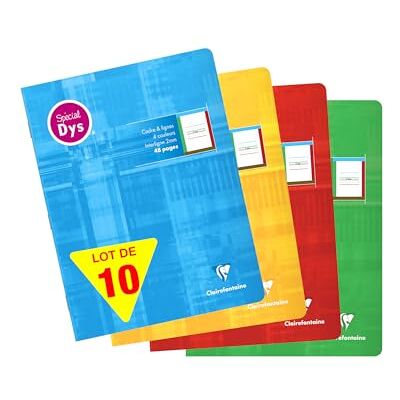 Clairefontaine 37528Cpack Cahier d'écriture special Dys piqué 17x22cm 48 pages cadre & lignes 4 couleurs Interligne 2 mm PAQ DE 10 Clairefontaine 37528Cpack Cahier d'écriture special Dys piqué 17x22cm 48 pages cadre & lignes 4 couleurs Interligne 2 mm PAQ DE 10