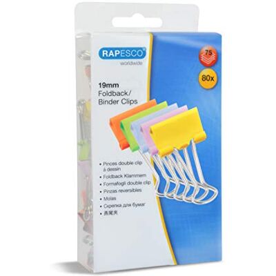 Rapesco 1492 19 mm Pappersklämmor, Blandade Färger, Förpackning med 80 Rapesco 1492 19 mm Pappersklämmor, Blandade Färger, Förpackning med 80