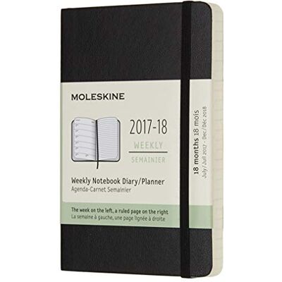 Moleskine Veckor anteckningskalender, kalender, 18 månader, 2017/2018, ficka, A6, mjukt fodral, svart Moleskine Veckor anteckningskalender, kalender, 18 månader, 2017/2018, ficka, A6, mjukt fodral, svart