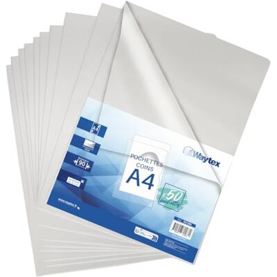 Waytex A4 hörnfickor, slät, 90 mic, 50-pack 50 stycken Waytex A4 hörnfickor, slät, 90 mic, 50-pack 50 stycken