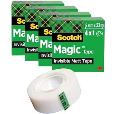 Scotch Magic Tape – 4 rullar, 19 mm x 33 m – osynlig tejp för allmänna ändamål för reparation, märkning och tätning av dokument Scotch Magic Tape – 4 rullar, 19 mm x 33 m – osynlig tejp för allmänna ändamål för reparation, märkning och tätning av dokument