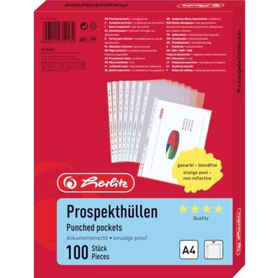 herlitz 10840320 Plastficka, 100 stycken A4, Genomskinlig herlitz 10840320 Plastficka, 100 stycken A4, Genomskinlig