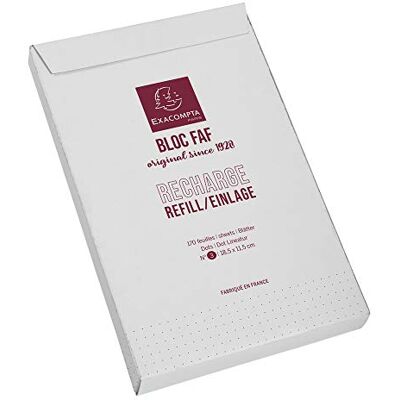 Exacompta Ref 12523E FAF skrivbordsblock Refill / Recharge Pad No.3 (170 ark) 185 x 115 mm i storlek, 70gsm mikroperforerade ark, punktmarkeringar, FSC-certifierad Exacompta Ref 12523E FAF skrivbordsblock Refill / Recharge Pad No.3 (170 ark) 185 x 115 mm i storlek, 70gsm mikroperforerade ark, punktmarkeringar, FSC-certifierad