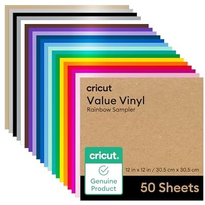 Cricut Value permanent vinyl – 15 m regnbågsprovtagare, 12 tum x 12 tum ark (50 stycken) Cricut Value permanent vinyl – 15 m regnbågsprovtagare, 12 tum x 12 tum ark (50 stycken)