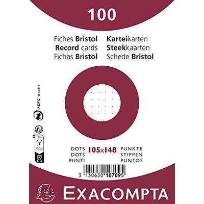 Exacompta Ref. 10709E kartong med 20 förpackningar med 100 ark under film operforerade bristol prickar format 105 x 148 mm Clairefontaine papper PEFC-certifierat vit färg Exacompta Ref. 10709E kartong med 20 förpackningar med 100 ark under film operforerade bristol prickar format 105 x 148 mm Clairefontaine papper PEFC-certifierat vit färg