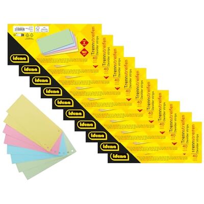 Idena 90374 – avdelare, 400 st perforerade, 180 g/m² FSC-Mix-papper i 4 färger, för skola och kontor Idena 90374 – avdelare, 400 st perforerade, 180 g/m² FSC-Mix-papper i 4 färger, för skola och kontor