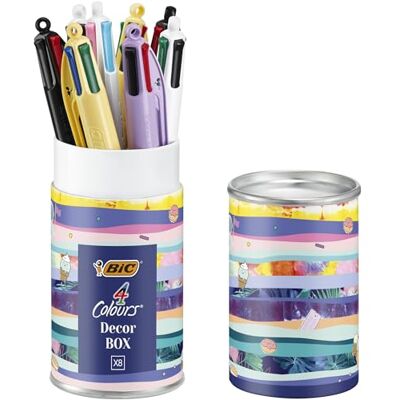 BIC 4 färger dekorationslåda, infällbar kulspetspenna, 4 färger, medium spets (1 mm), metalllåda, set med 8 st BIC 4 färger dekorationslåda, infällbar kulspetspenna, 4 färger, medium spets (1 mm), metalllåda, set med 8 st