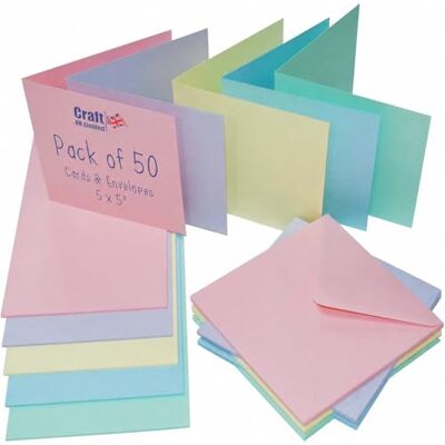 Craft UK Limited Craft UK 2350 kort med kuvert, 12,7 x 12,7 cm, pastellfärger, 50 stycken Craft UK Limited Craft UK 2350 kort med kuvert, 12,7 x 12,7 cm, pastellfärger, 50 stycken