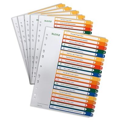 Leitz PC-skrivbart register, 6-pack, PP, extra bred, flerfärgad, siffror 1-20, 1296000 Leitz PC-skrivbart register, 6-pack, PP, extra bred, flerfärgad, siffror 1-20, 1296000