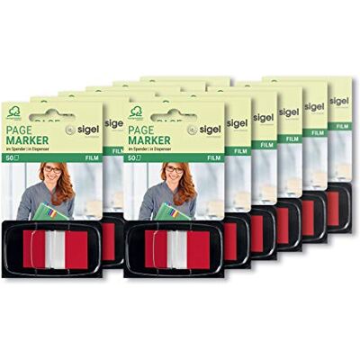 Sigel Hn491 självhäftande bokmärke i transparent folie, i Z-dispenser, 600 ark med 4,3 x 2,5 cm, färgtip röd Sigel Hn491 självhäftande bokmärke i transparent folie, i Z-dispenser, 600 ark med 4,3 x 2,5 cm, färgtip röd