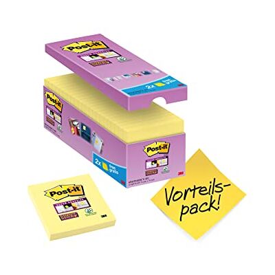 Post-it Super Sticky Notes Kanariegul, värdepaket, paket med 14 + 2 gratis dynor, 90 ark per dyna, 76 mm x 76 mm, gul färg extra klisterlappar för anteckningar, att göra-listor och påminnelser Post-it Super Sticky Notes Kanariegul, värdepaket, paket med 14 + 2 gratis dynor, 90 ark per dyna, 76 mm x 76 mm, gul färg extra klisterlappar för anteckningar, att göra-listor och påminnelser