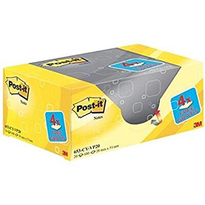 Post-it -anteckningar, gul, 16 block + 4 gratis, 38 mm x 51 mm, 100 ark per block – självhäftande anteckningskort för anteckning, för att göra-listor och som påminnelse Post-it -anteckningar, gul, 16 block + 4 gratis, 38 mm x 51 mm, 100 ark per block – självhäftande anteckningskort för anteckning, för att göra-listor och som påminnelse