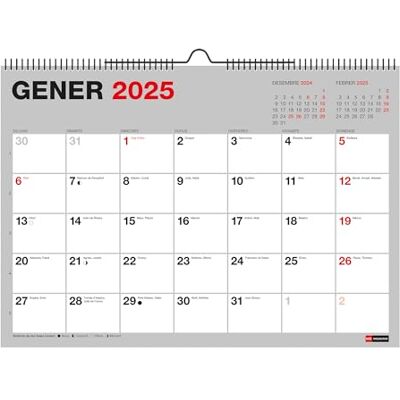 Miquelrius Väggkalender 2025 basic, A4-kalender: 296 x 210 mm, med plats att kommentera, dubbel spiralbindning, kalender 2025, katalansk Miquelrius Väggkalender 2025 basic, A4-kalender: 296 x 210 mm, med plats att kommentera, dubbel spiralbindning, kalender 2025, katalansk