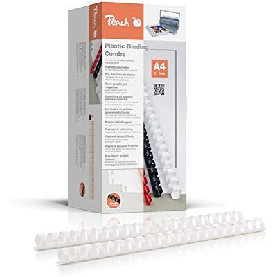 Peach Persika plastbindningsstöd A4 – 16 mm – 145 ark – 100 stycken – vit – PB416-01 Enkla och prisvärda bindningar, schweizisk kvalitet, bindande bok själv, för max. 145 ark, för alla spiralbindningsmaskiner Peach Persika plastbindningsstöd A4 – 16 mm – 145 ark – 100 stycken – vit – PB416-01 Enkla och prisvärda bindningar, schweizisk kvalitet, bindande bok själv, för max. 145 ark, för alla spiralbindningsmaskiner