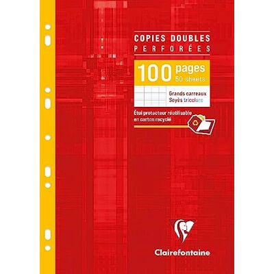 Clairefontaine 4721C Un Étui de Copies Doubles Perforées A4 21x29,7 cm 100 Pages Grands Carreaux Papier Blanc 90 g Étui Réutilisable Clairefontaine 4721C Un Étui de Copies Doubles Perforées A4 21x29,7 cm 100 Pages Grands Carreaux Papier Blanc 90 g Étui Réutilisable