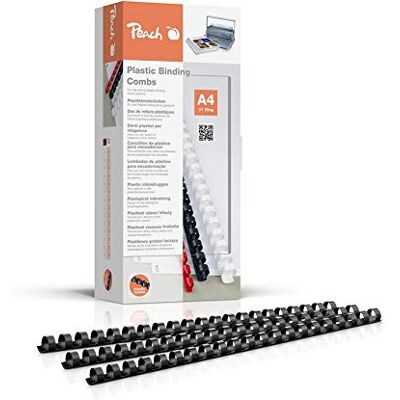 Peach Persika plastbindningsstöd A4-12 mm för 95 ark – 100 stycken svart Premium plastbindningskammar, bindningskammare, kompatibla med plastbindningsanordningar från alla tillverkare, PB412-02 Peach Persika plastbindningsstöd A4-12 mm för 95 ark – 100 stycken svart Premium plastbindningskammar, bindningskammare, kompatibla med plastbindningsanordningar från alla tillverkare, PB412-02