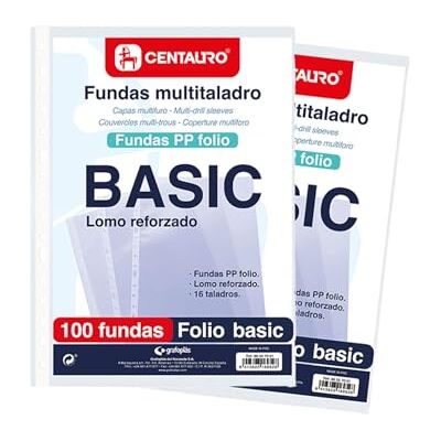 Centauro 2-pack med 100 flerborrfodral 16 borrar Folio storlek vanlig polypropylen Perfekt för arkivering av kontor, skola eller hemmabruk Centauro 2-pack med 100 flerborrfodral 16 borrar Folio storlek vanlig polypropylen Perfekt för arkivering av kontor, skola eller hemmabruk