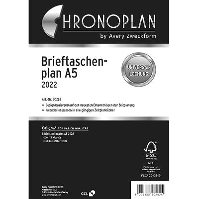 Avery Chronoplan 50262 kalenderinlägg 2022, plånbok i A5-format (156 x 210 mm), ersättningskalendarium, universell allokning för upphängning i A5-ringmekanik (15 månader, 1 månad på 2 sidor), vit Avery Chronoplan 50262 kalenderinlägg 2022, plånbok i A5-format (156 x 210 mm), ersättningskalendarium, universell allokning för upphängning i A5-ringmekanik (15 månader, 1 månad på 2 sidor), vit