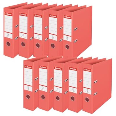 Esselte A4-mapp PP, 10-pack, 500 ark kapacitet, 75 mm ryggbredd, lätt och hållbar A4-mapp för hem/kontor, för skrivbordsorganisation, Colour'Breeze serie, korall, 628429 Esselte A4-mapp PP, 10-pack, 500 ark kapacitet, 75 mm ryggbredd, lätt och hållbar A4-mapp för hem/kontor, för skrivbordsorganisation, Colour'Breeze serie, korall, 628429